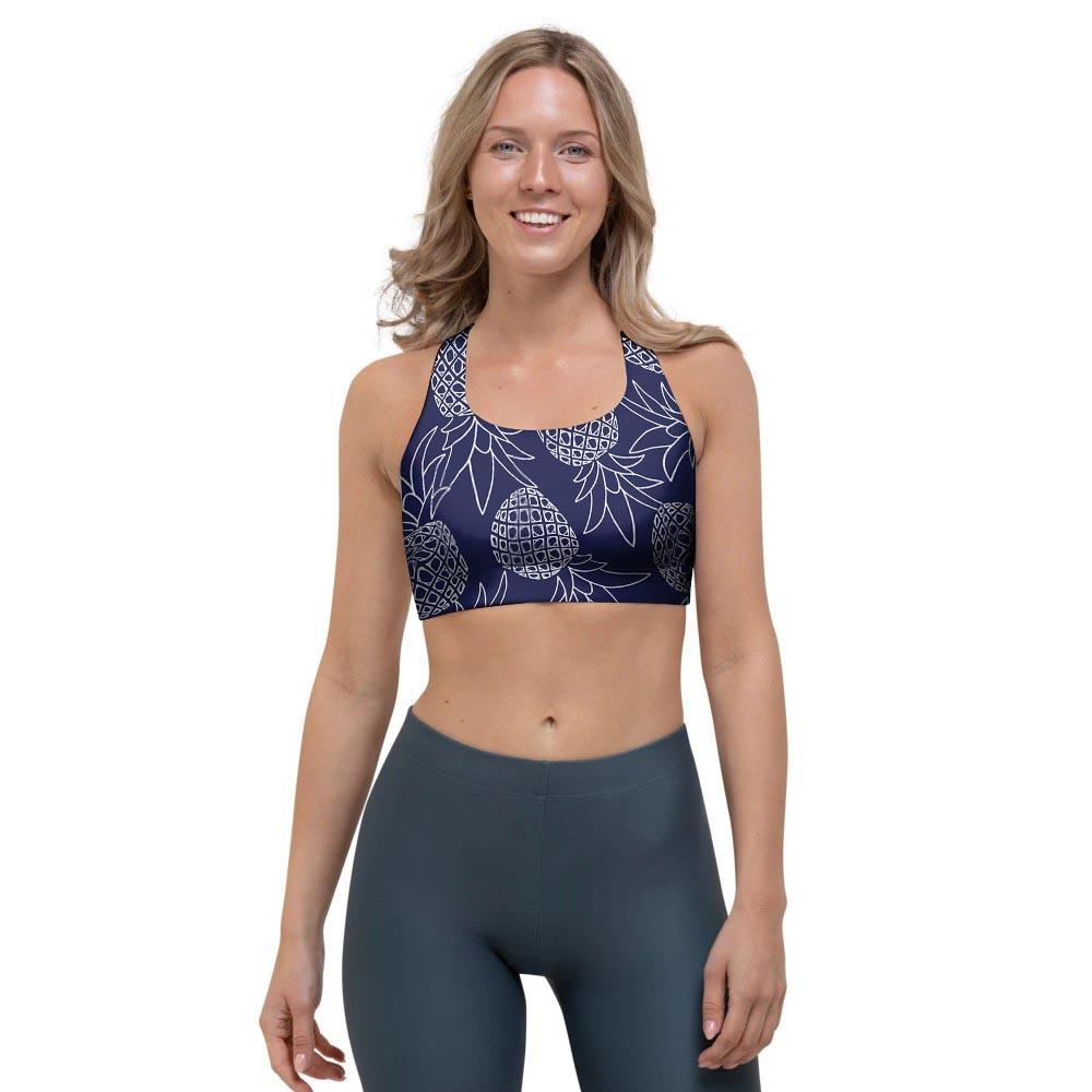 Blue Pine Pineapple Print Sports Bra-grizzshop