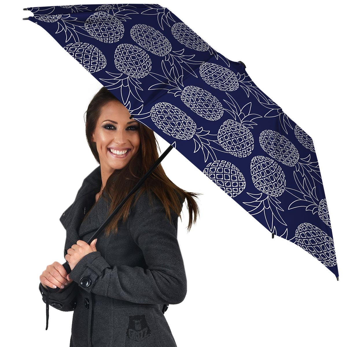 Blue Pine Pineapple Print Umbrella-grizzshop