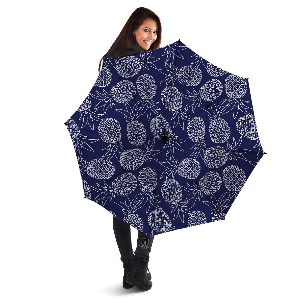 Blue Pine Pineapple Print Umbrella-grizzshop