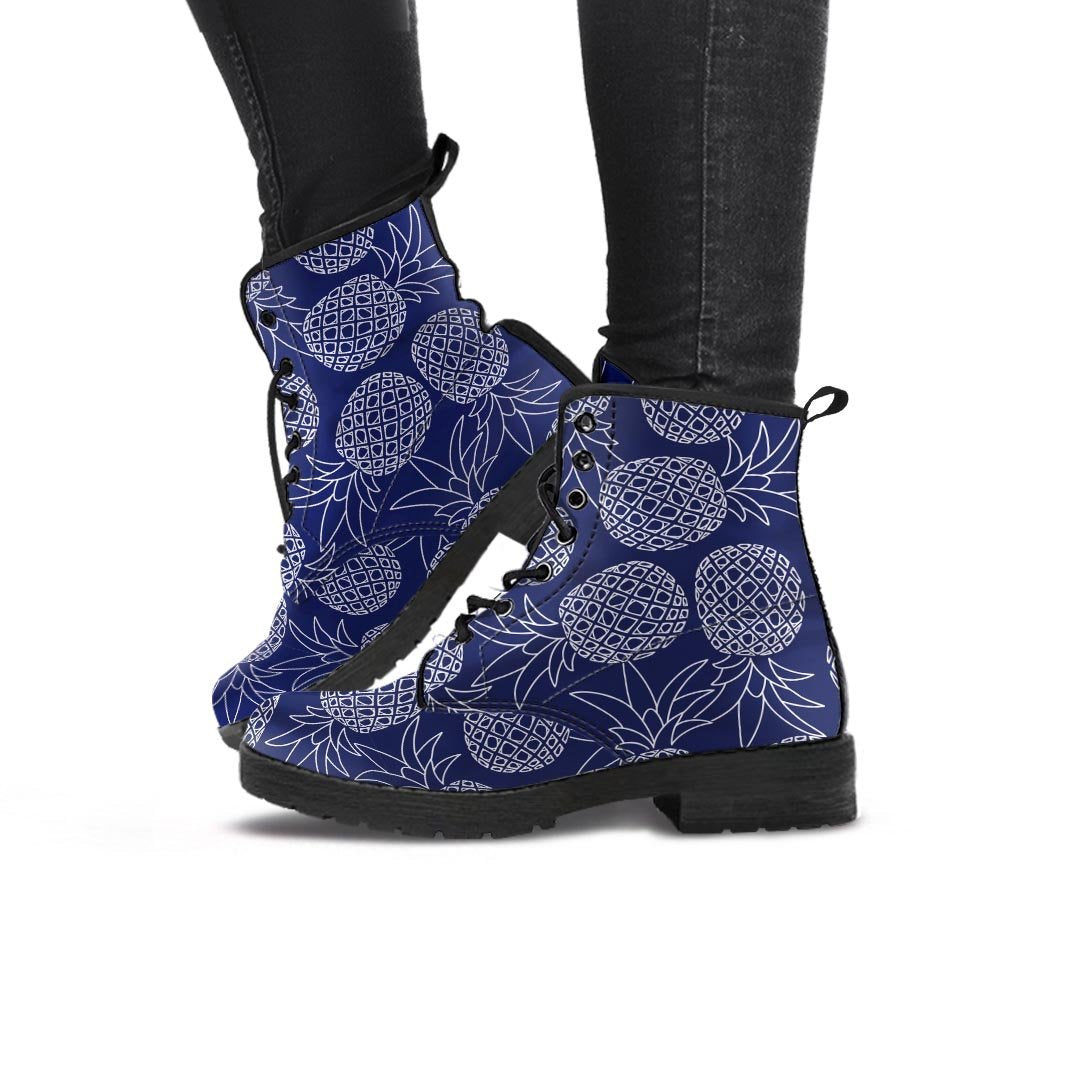 Blue Pine Pineapple Print Women's Boots-grizzshop