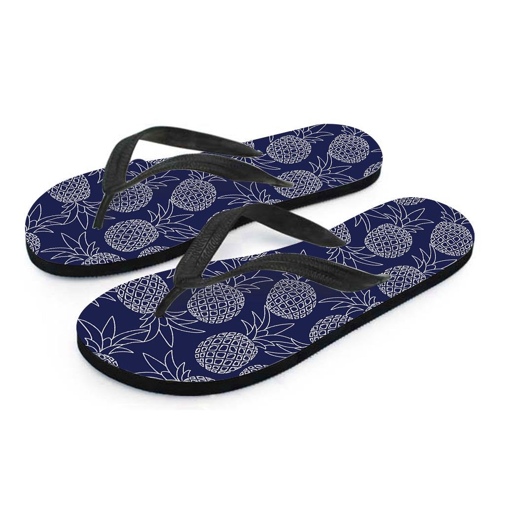 Blue Pine Pineapple Print Women's Flip Flops-grizzshop
