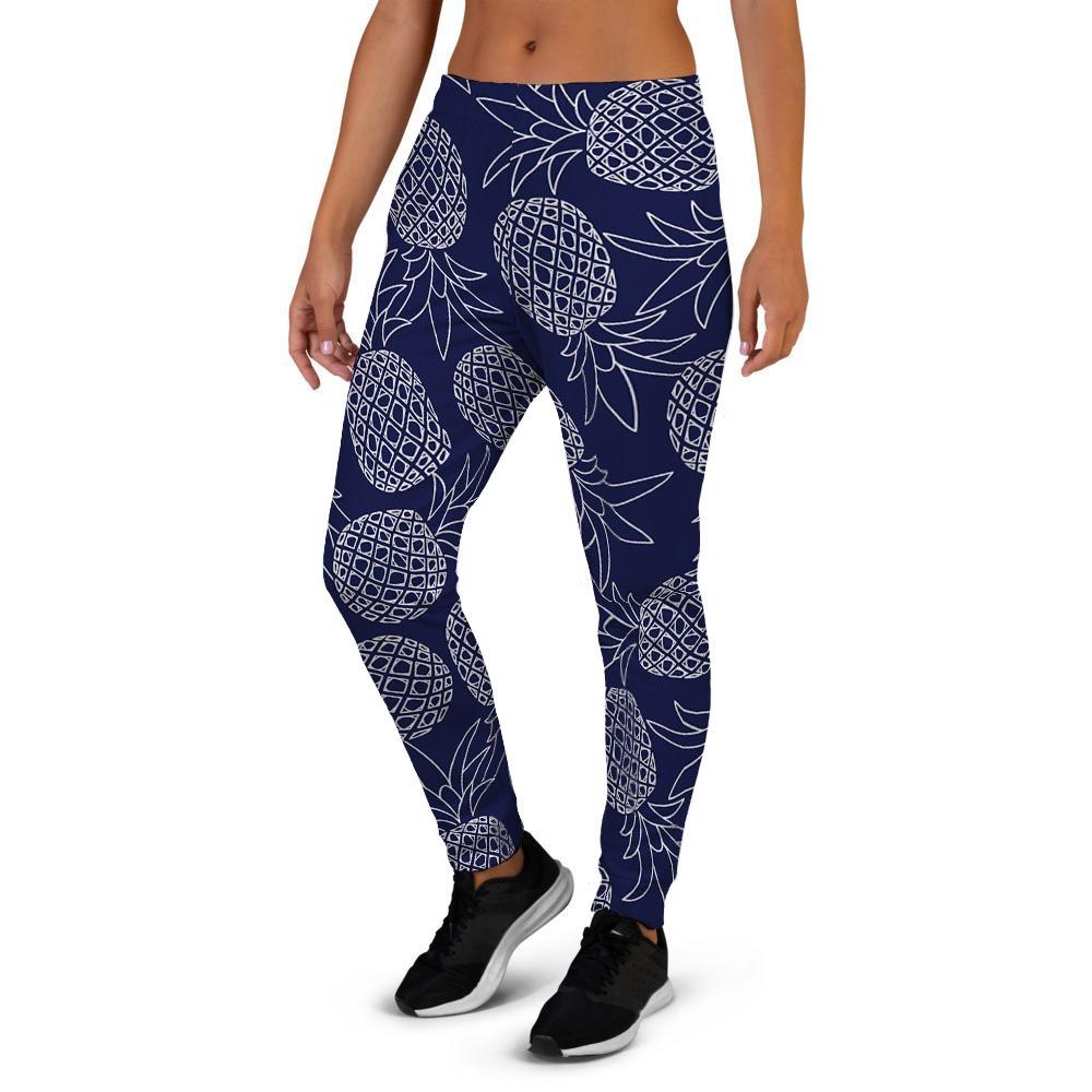 Blue Pine Pineapple Print Women's Joggers-grizzshop