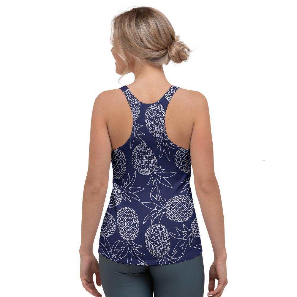 Blue Pine Pineapple Print Women's Racerback Tank Top-grizzshop