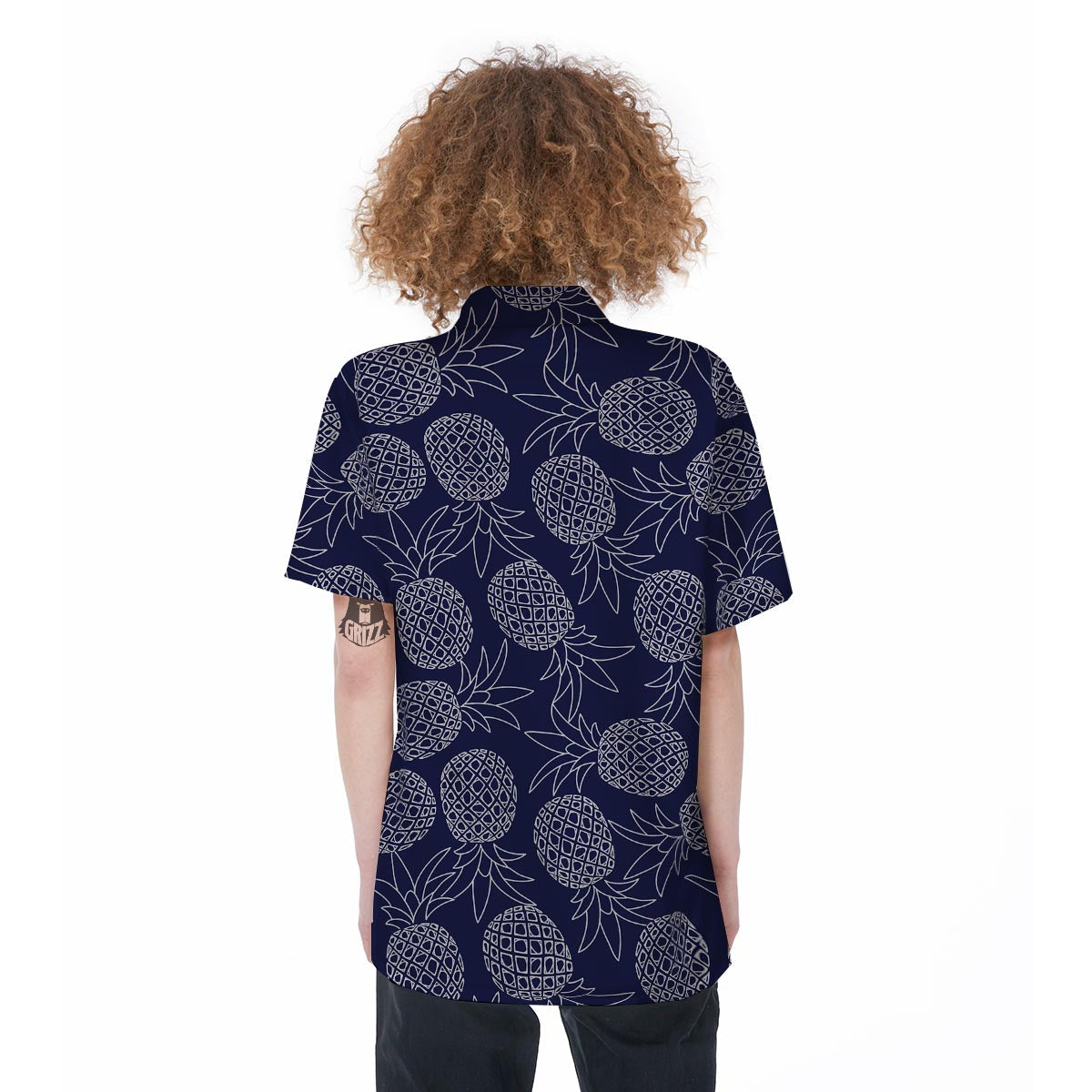 Blue Pine Pineapple Print Women's Short Sleeve Shirts-grizzshop