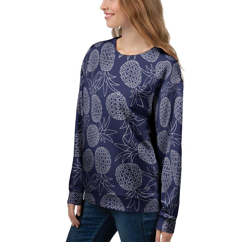 Blue Pine Pineapple Print Women's Sweatshirt-grizzshop