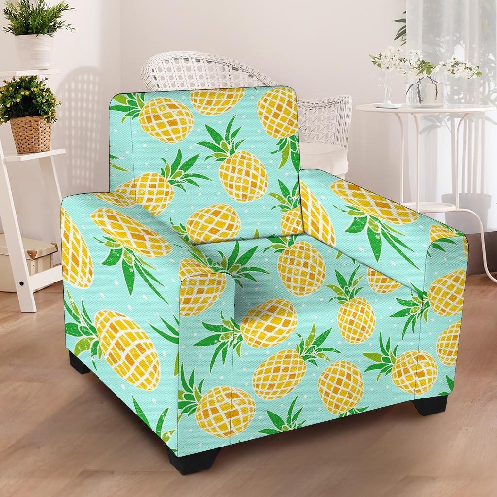 Blue Pineapple Print Armchair Cover-grizzshop