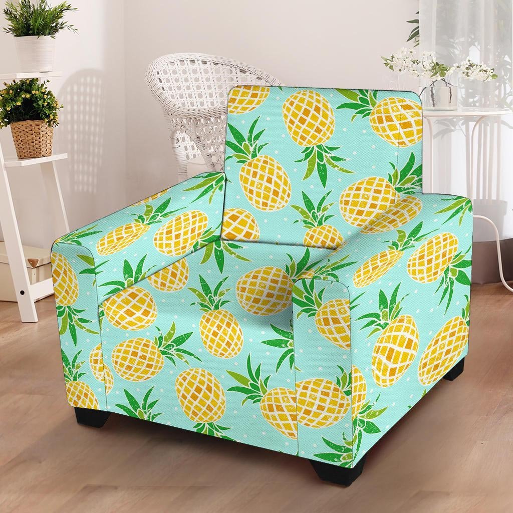 Blue Pineapple Print Armchair Cover-grizzshop