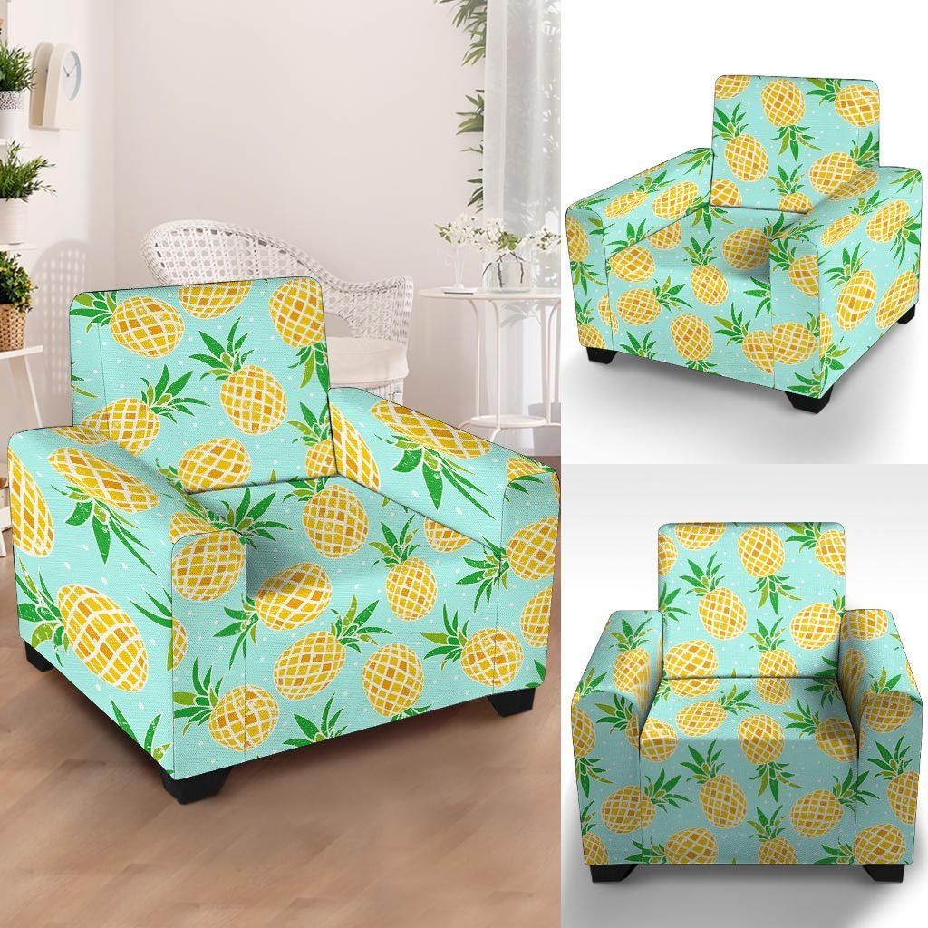 Blue Pineapple Print Armchair Cover-grizzshop