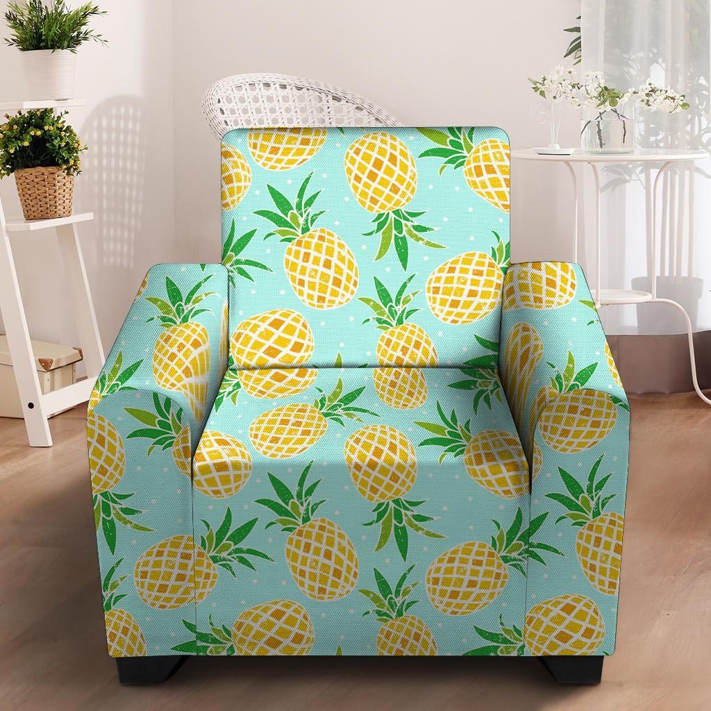 Blue Pineapple Print Armchair Cover-grizzshop