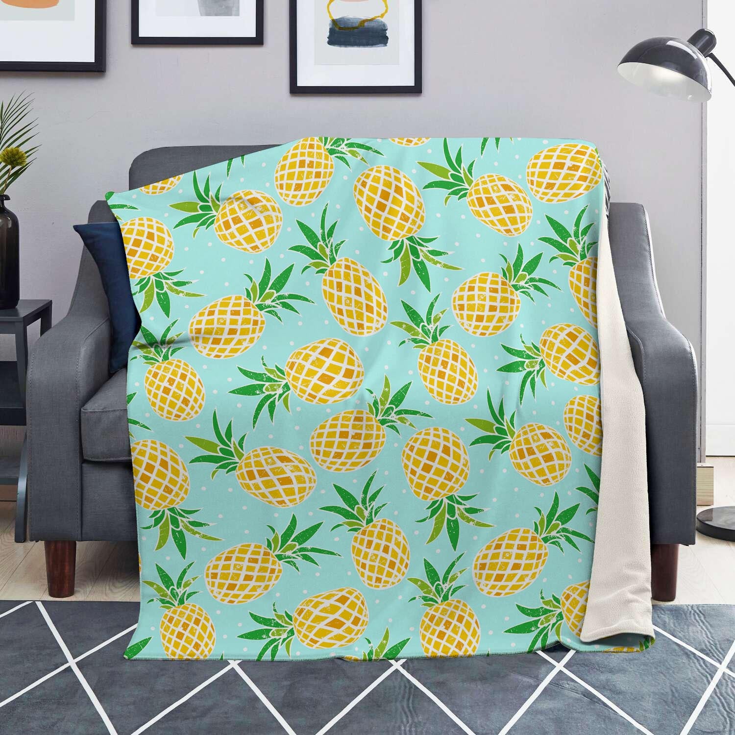 Blue Pineapple Print Blanket-grizzshop