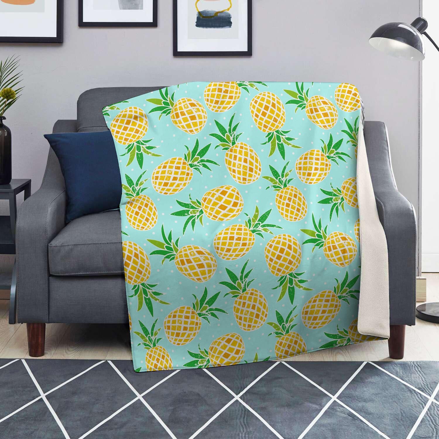 Blue Pineapple Print Blanket-grizzshop