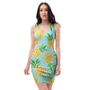 Blue Pineapple Print Bodycon Dress-grizzshop