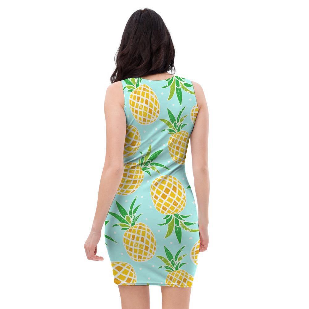 Blue Pineapple Print Bodycon Dress-grizzshop