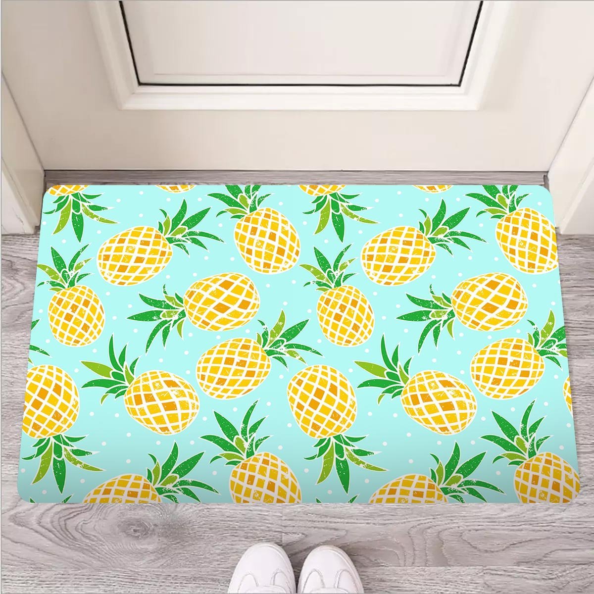 Blue Pineapple Print Door Mat-grizzshop