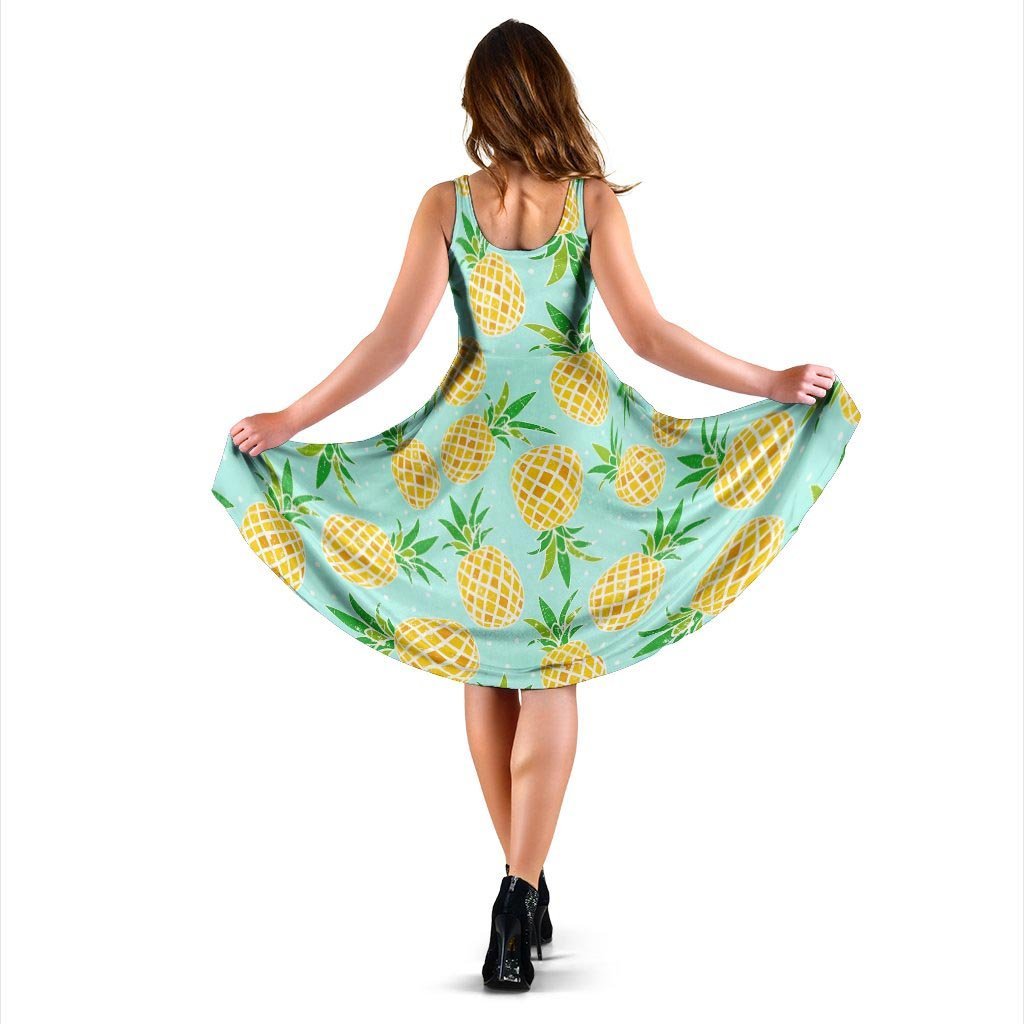 Blue Pineapple Print Dress-grizzshop