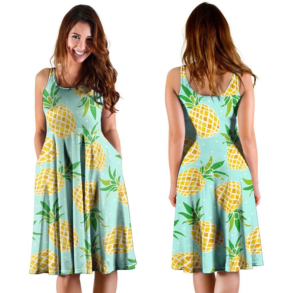 Blue Pineapple Print Dress-grizzshop