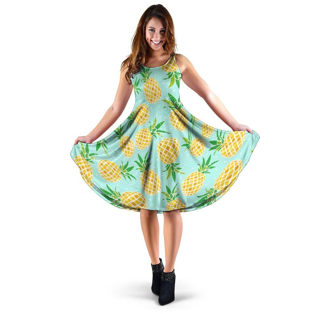 Blue Pineapple Print Dress-grizzshop