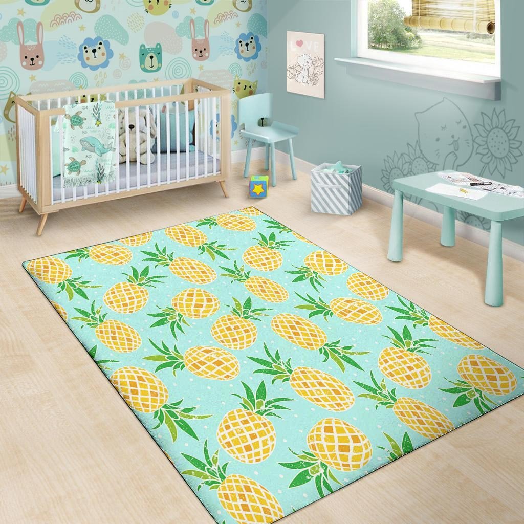 Blue Pineapple Print Floor Mat-grizzshop