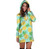 Blue Pineapple Print Hoodie Dress-grizzshop