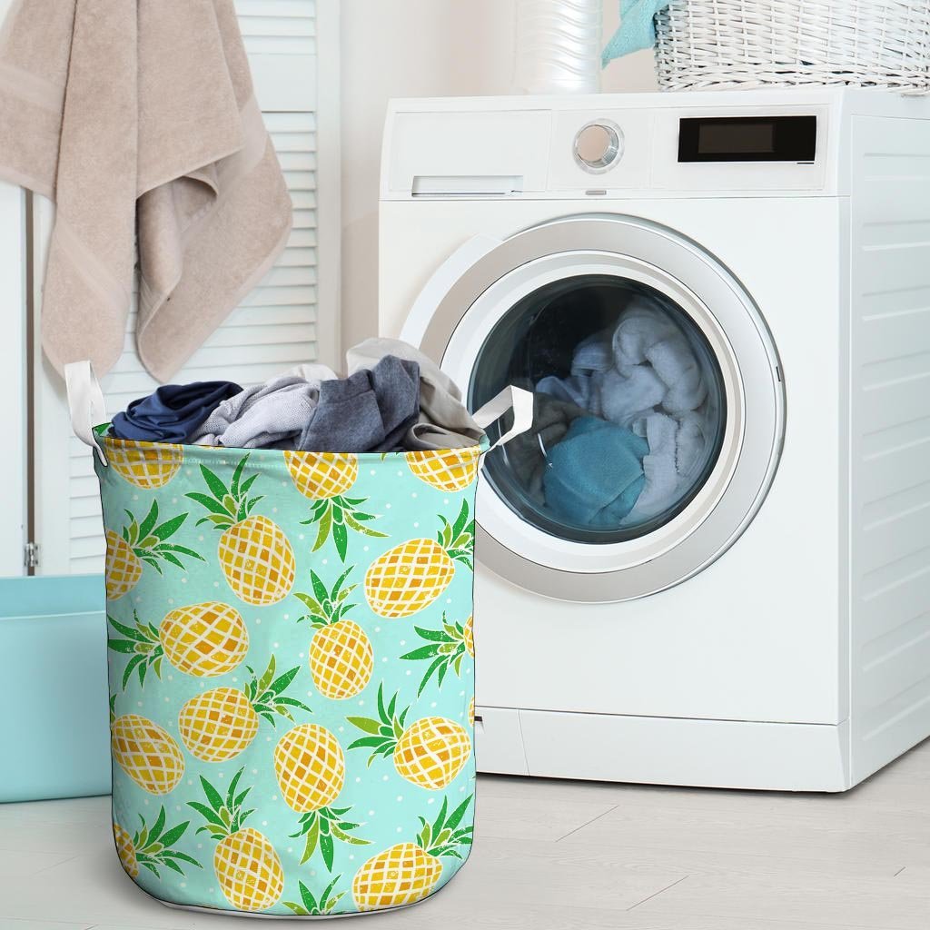 Blue Pineapple Print Laundry Basket-grizzshop