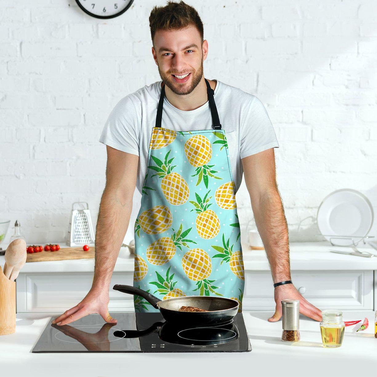 Blue Pineapple Print Men's Apron-grizzshop