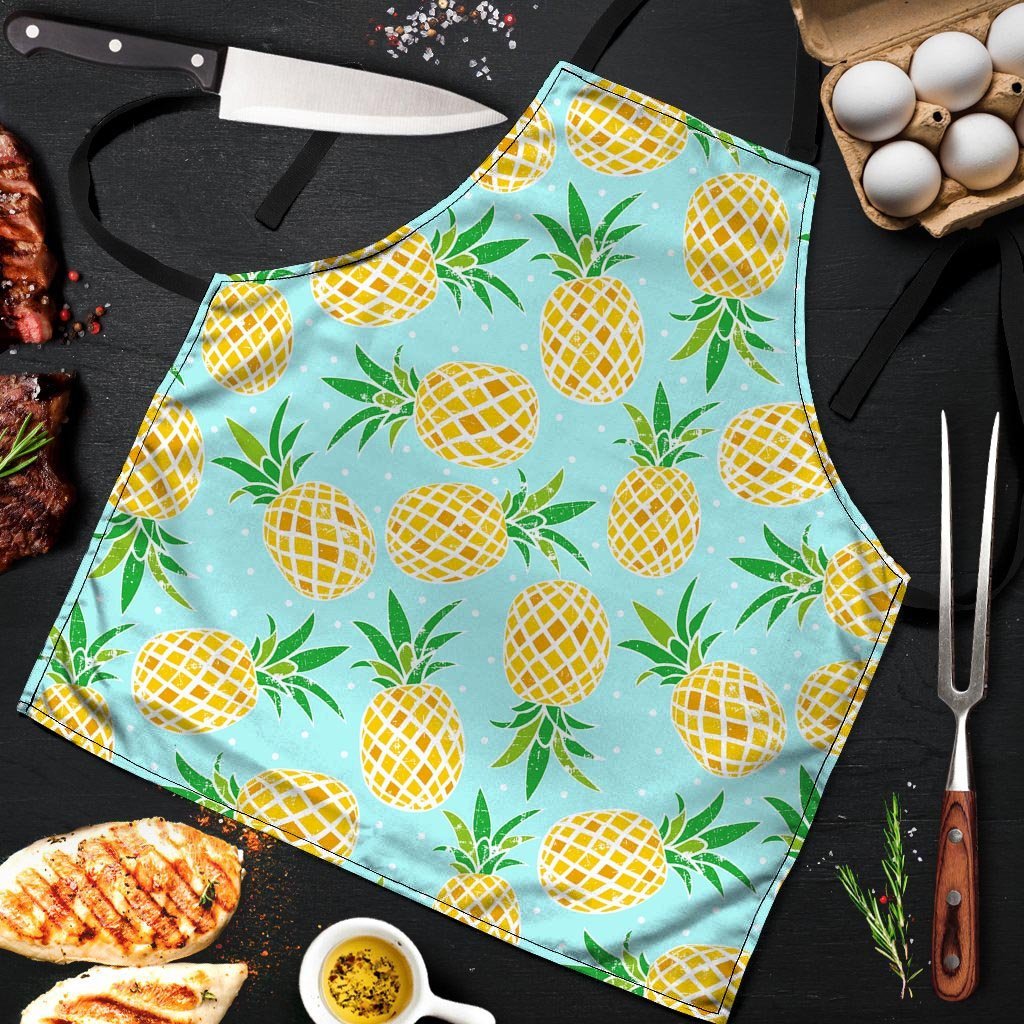 Blue Pineapple Print Men's Apron-grizzshop