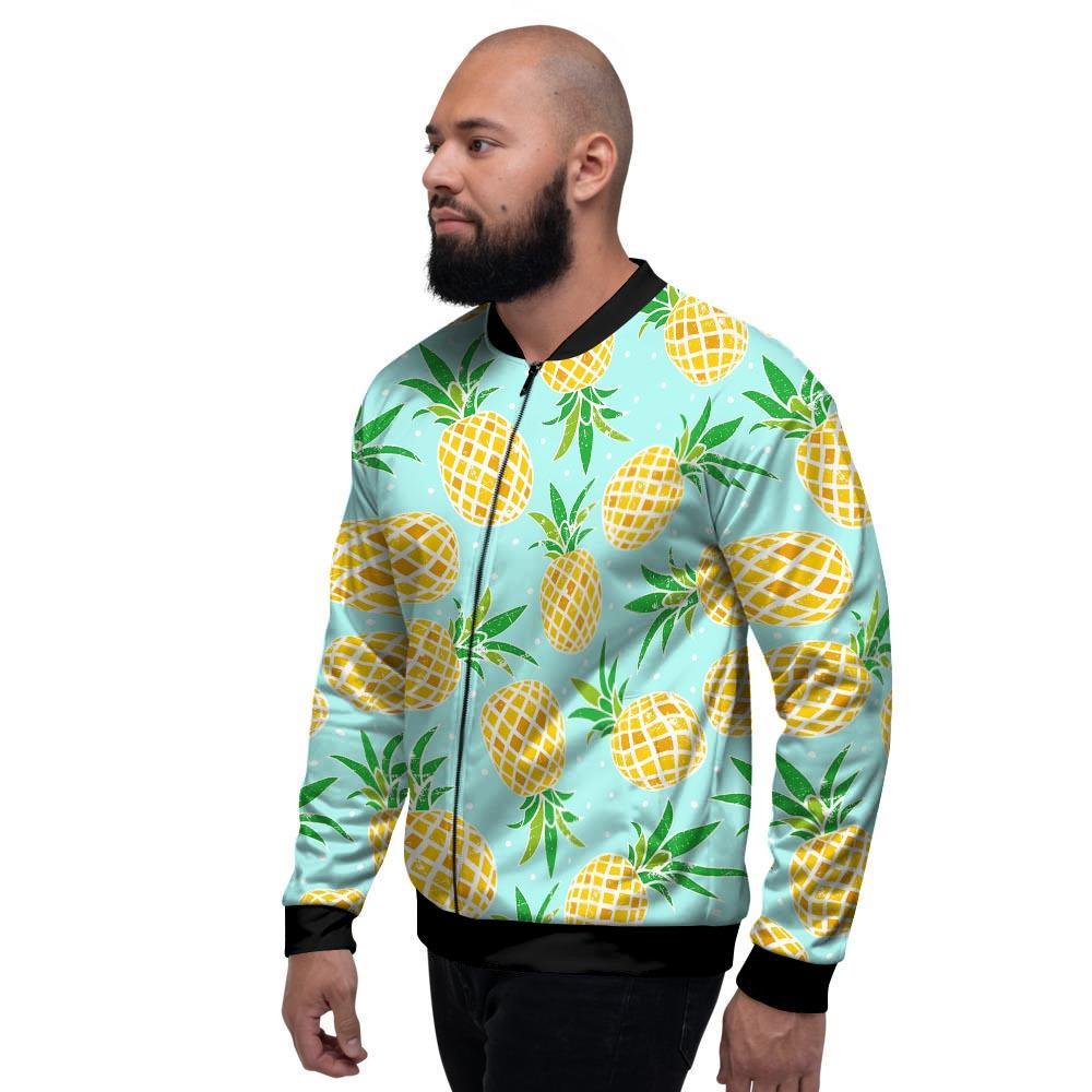 Blue Pineapple Print Men's Bomber Jacket-grizzshop