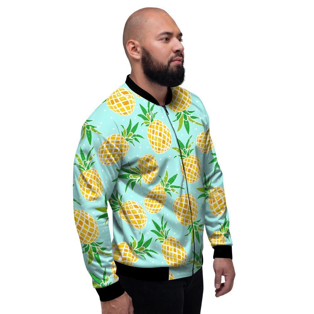 Blue Pineapple Print Men's Bomber Jacket-grizzshop