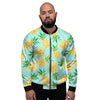 Blue Pineapple Print Men's Bomber Jacket-grizzshop