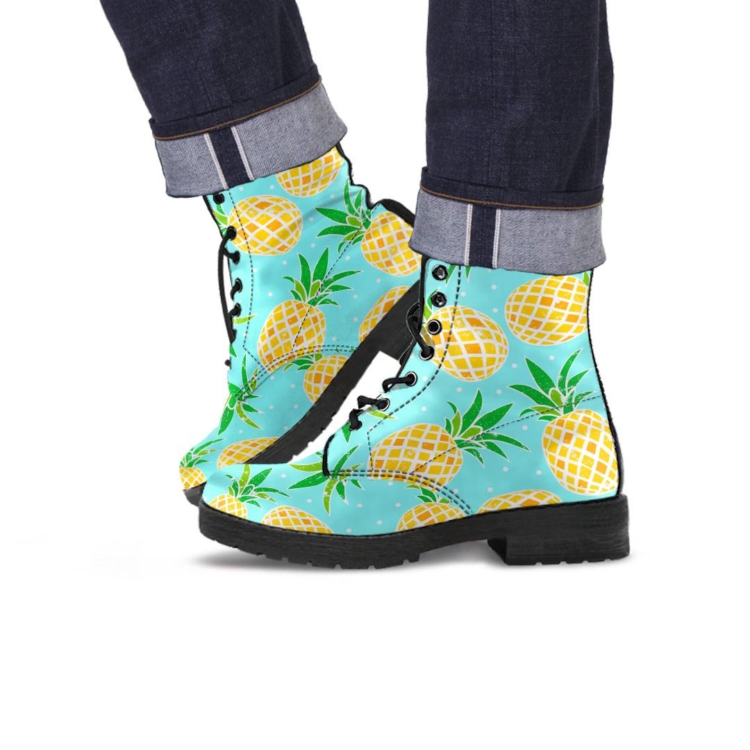 Blue Pineapple Print Men's Boots-grizzshop