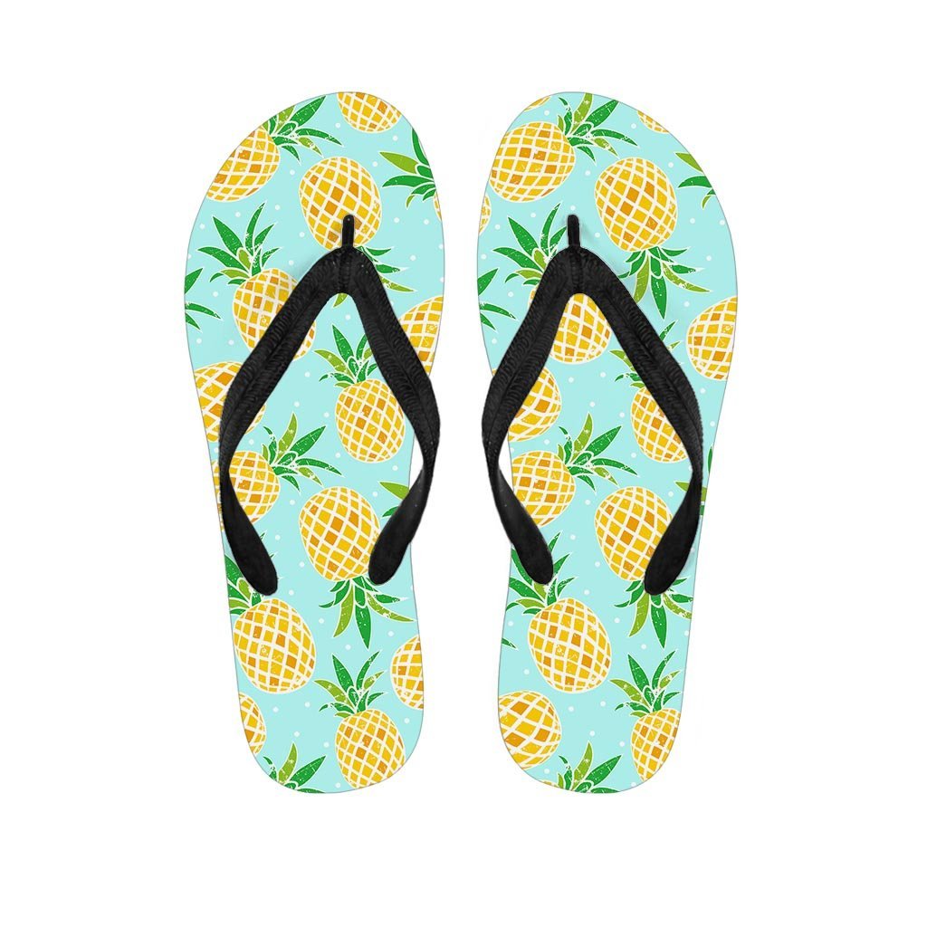 Blue Pineapple Print Men's Flip Flops-grizzshop