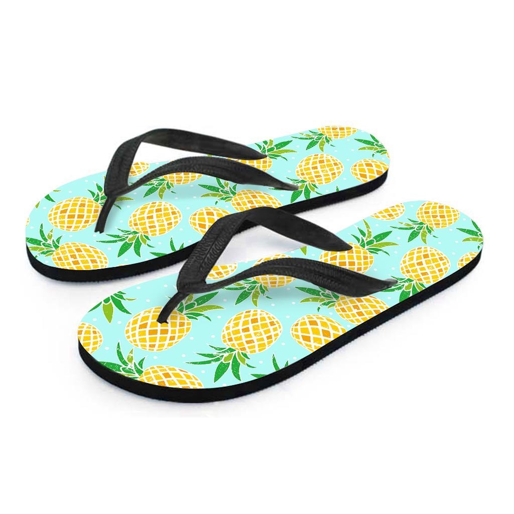 Blue Pineapple Print Men's Flip Flops-grizzshop