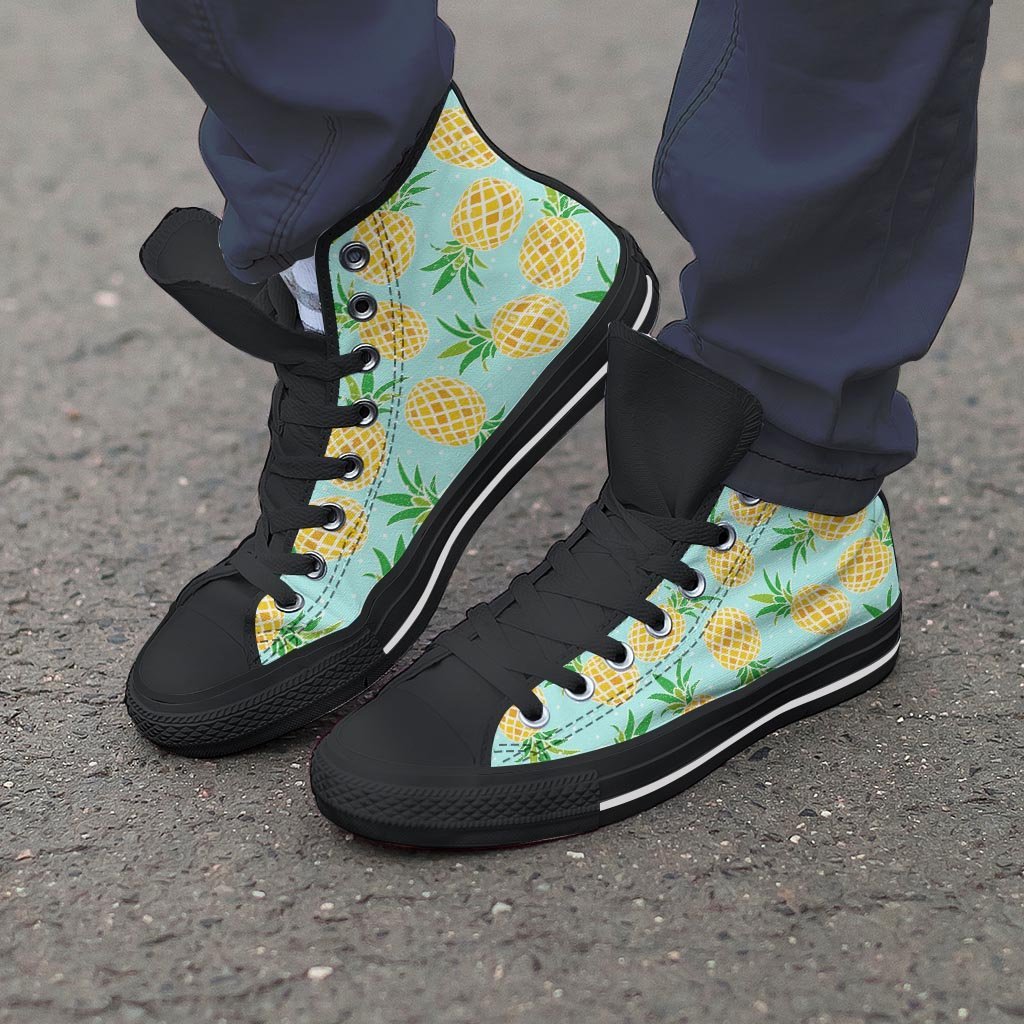 Blue Pineapple Print Men's High Top Shoes-grizzshop