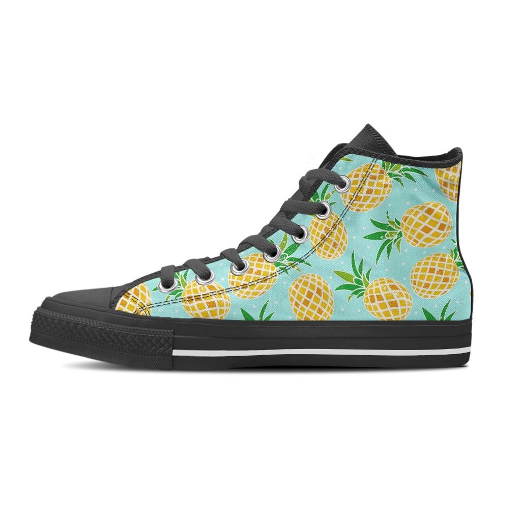 Blue Pineapple Print Men's High Top Shoes-grizzshop