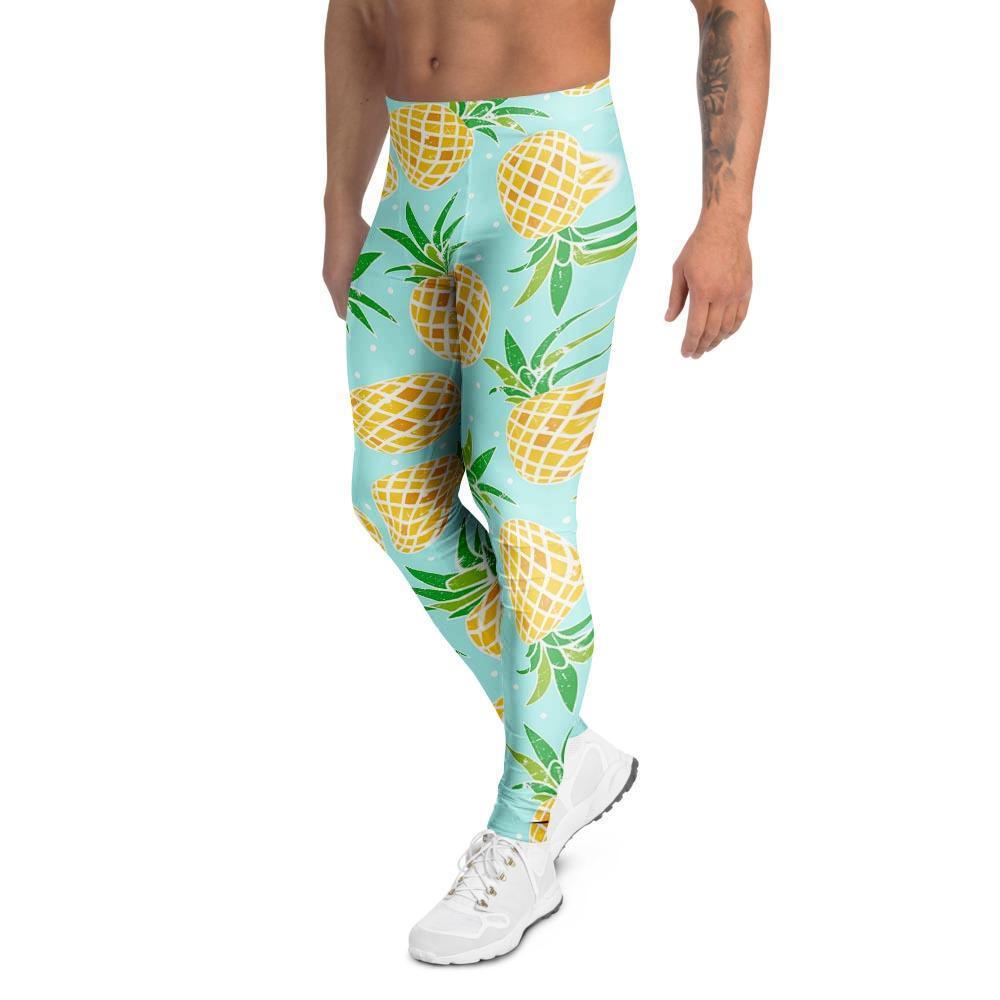 Blue Pineapple Print Men's Leggings-grizzshop