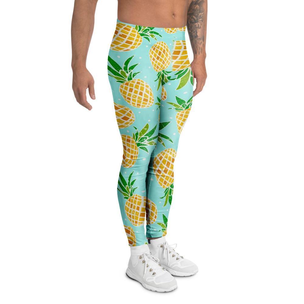 Blue Pineapple Print Men's Leggings-grizzshop