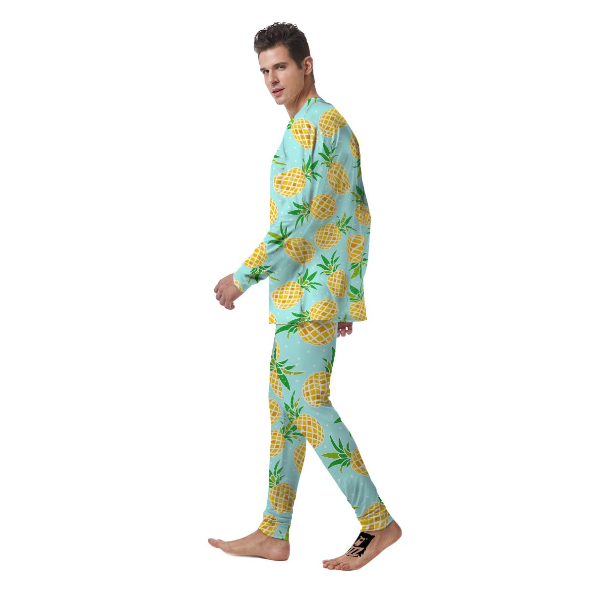 Blue Pineapple Print Men's Pajamas-grizzshop