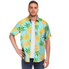 Blue Pineapple Print Men's Short Sleeve Shirt-grizzshop