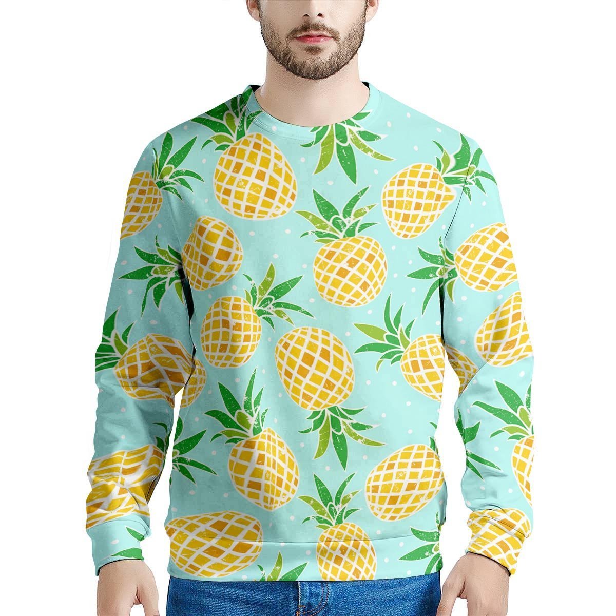 Blue Pineapple Print Men's Sweatshirt-grizzshop