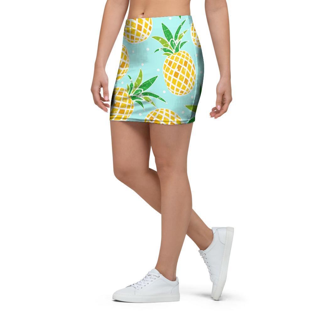 Blue Pineapple Print Mini Skirt-grizzshop