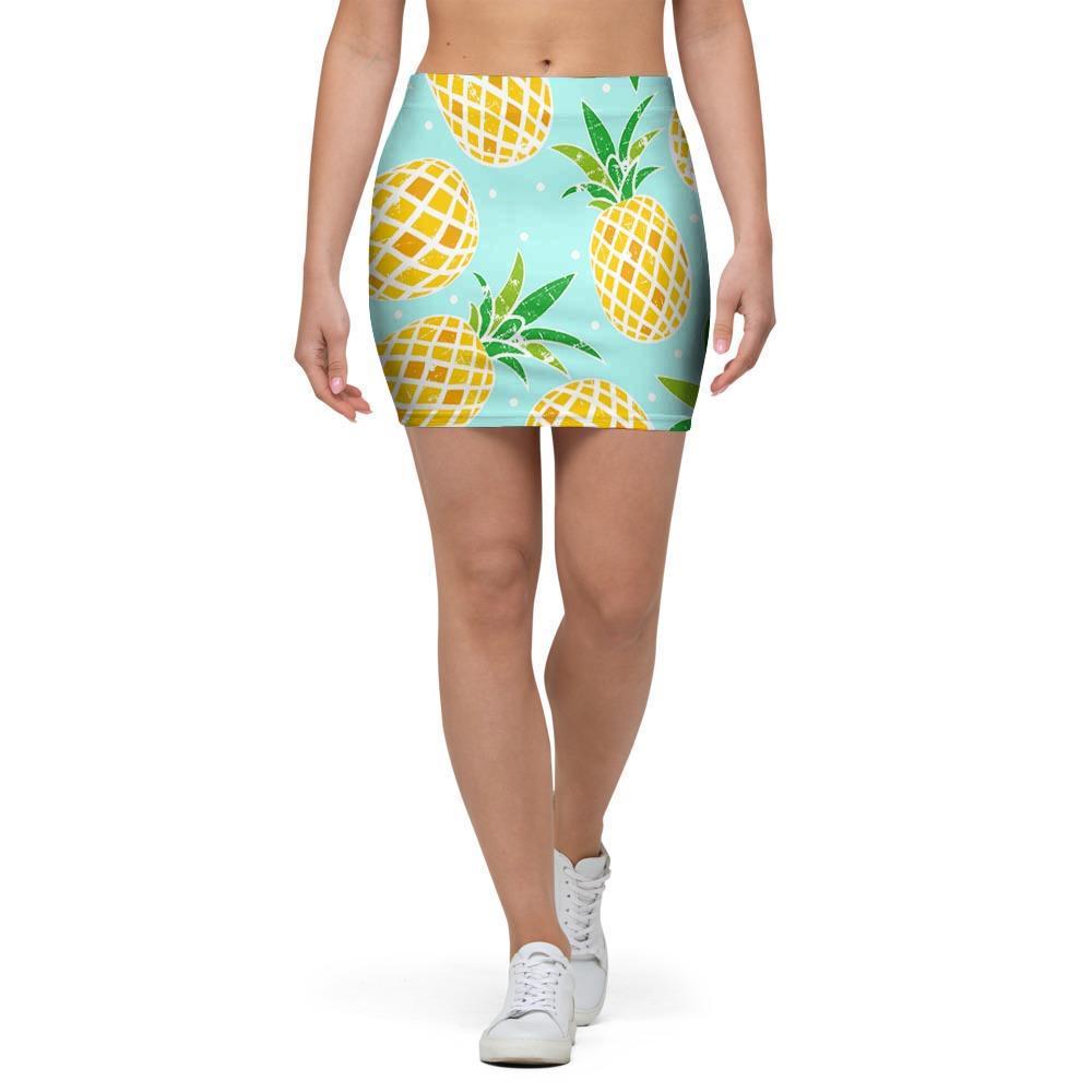 Blue Pineapple Print Mini Skirt-grizzshop