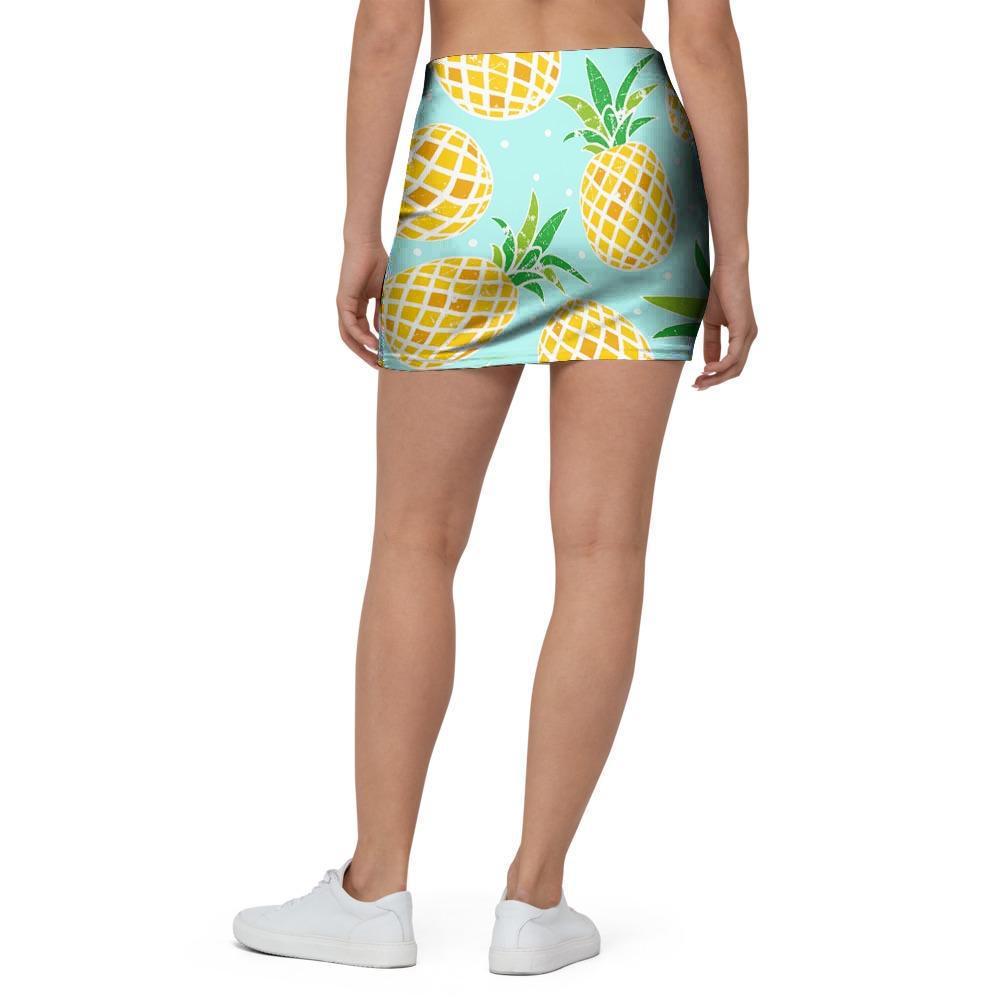 Blue Pineapple Print Mini Skirt-grizzshop