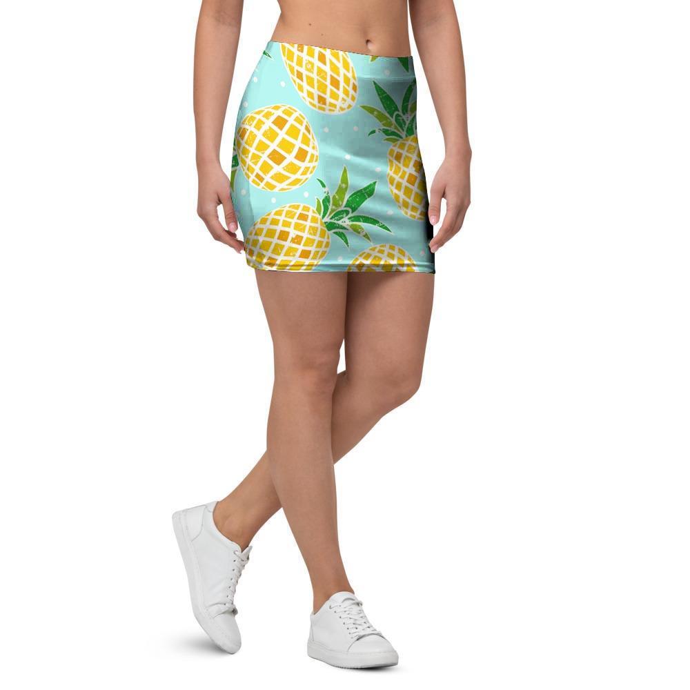 Blue Pineapple Print Mini Skirt-grizzshop