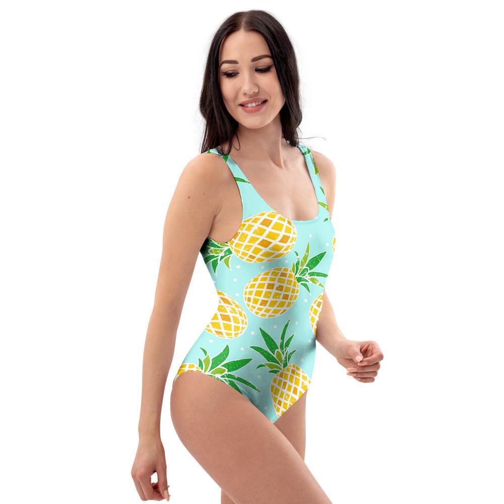 Blue Pineapple Print One Piece Swimsuite-grizzshop