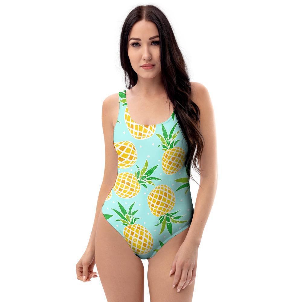 Blue Pineapple Print One Piece Swimsuite-grizzshop