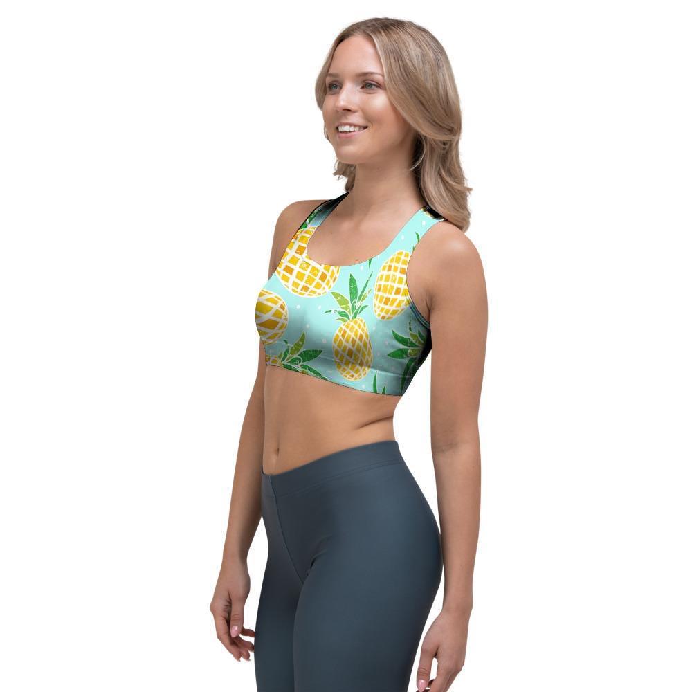 Blue Pineapple Print Sports Bra-grizzshop