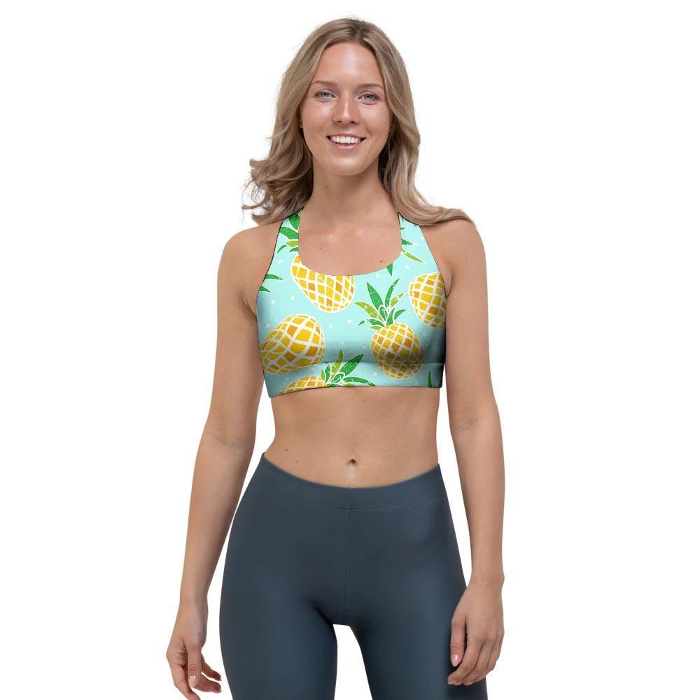 Blue Pineapple Print Sports Bra-grizzshop