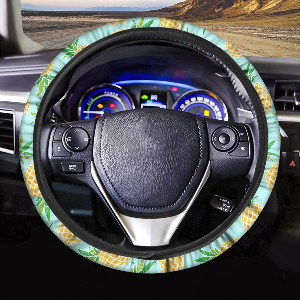 Blue Pineapple Print Steering Wheel Cover-grizzshop