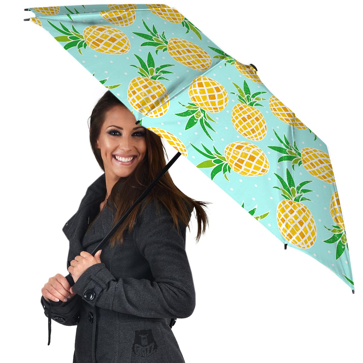 Blue Pineapple Print Umbrella-grizzshop