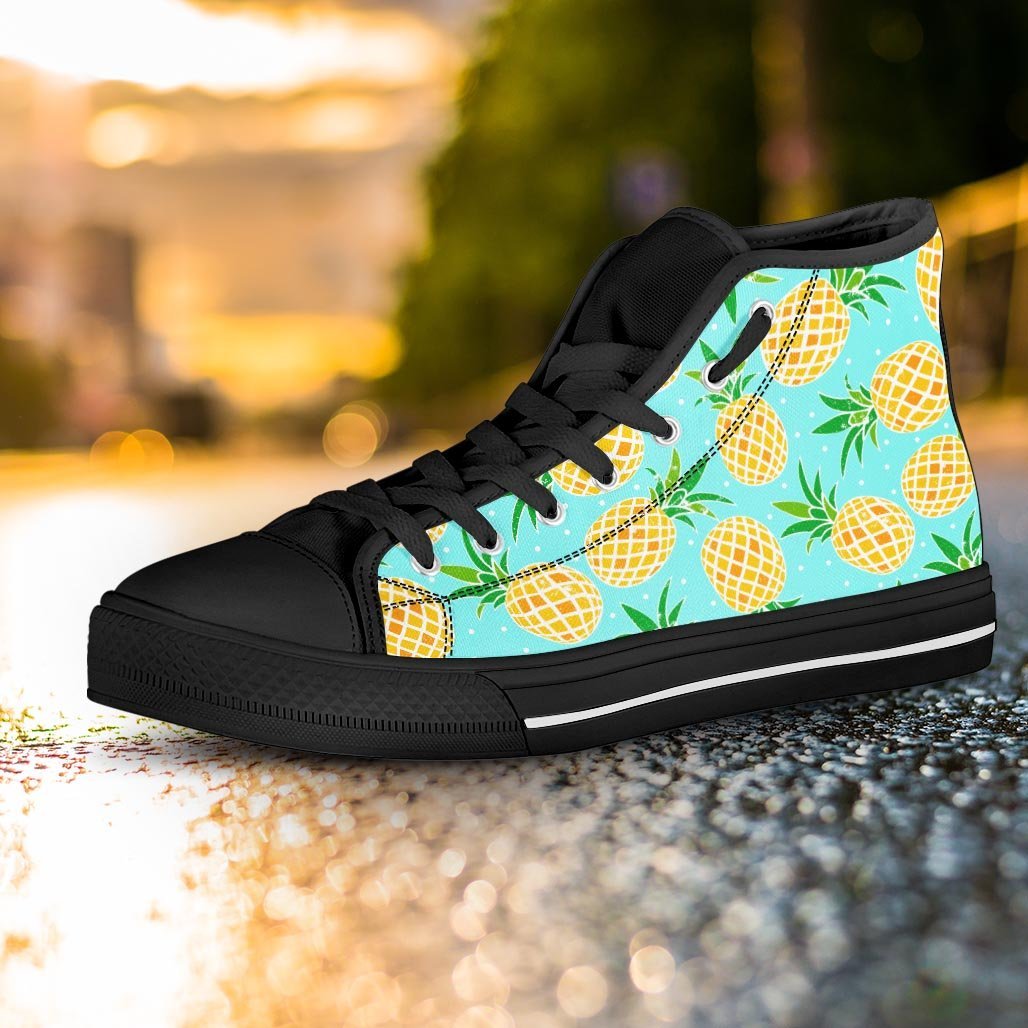 Blue Pineapple Print Women's High Top Shoes-grizzshop